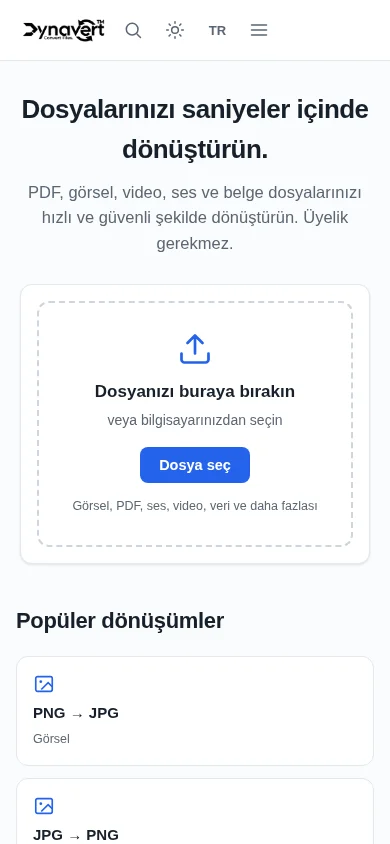 Dynavert mobil web arayüzü