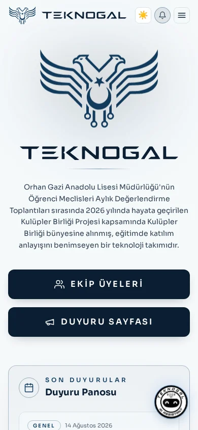 TEKNOGAL mobil web arayüzü