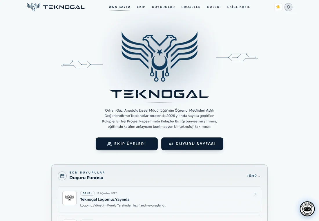 TEKNOGAL web sitesinin gerçek masaüstü arayüzü